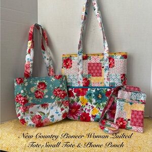 NEW COUNTRY PIONEER WOMAN QUILTED TOTE SMALL TOTE & CROSSBODY PHONE POUCH